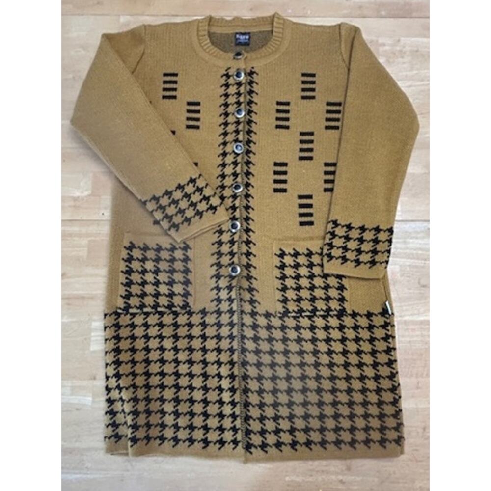 Vintage Poulrok Long Brown & Black Long Button Wool Thick Blend Cardigan SZ L